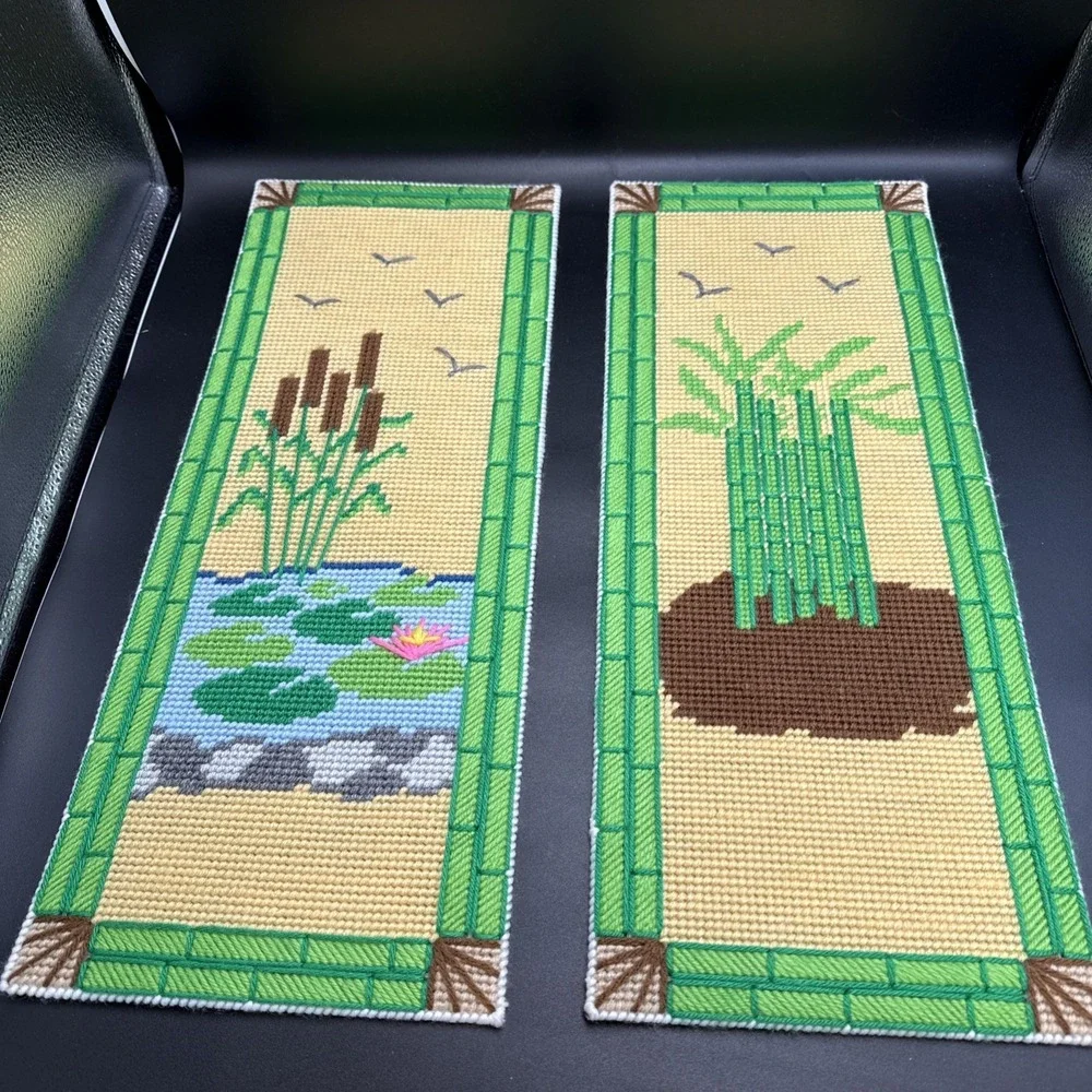 Plastic‎ Canvas Koi Pond Fish Bamboo Panels COMPLETE Set Of 4